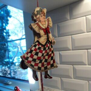 vintage Christmas wooden pull string ornament